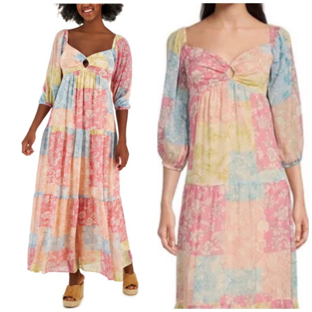 NWOT TAYLOR Floral Patchwork Print Sweetheart Neckline Maxi Dress SIZE 4